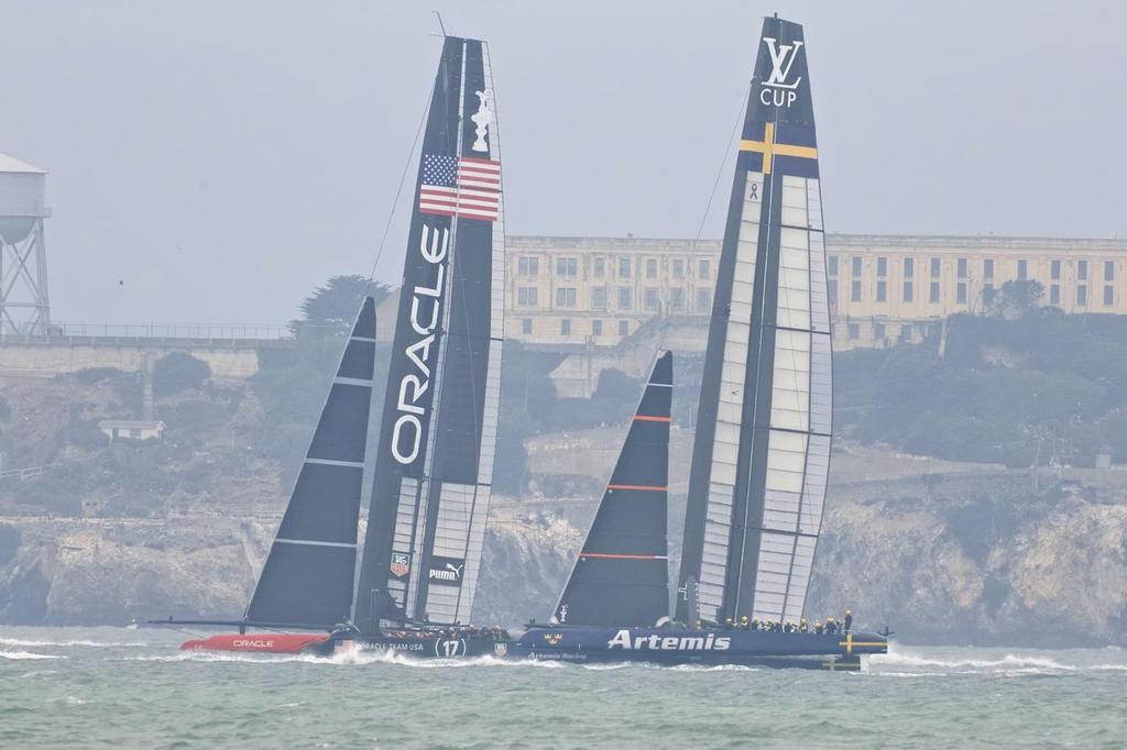 Oracle Team USA and Artemis Racing on the America’s Cup course July 30, 2013 © Chuck Lantz http://www.ChuckLantz.com